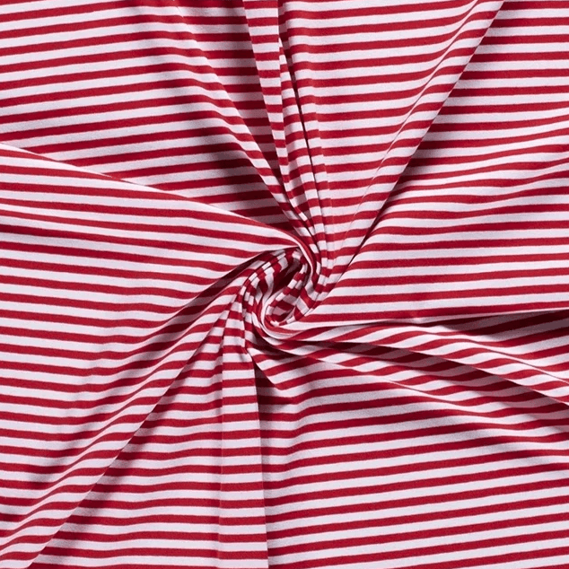 Jersey Fabric - Red with White Stripes